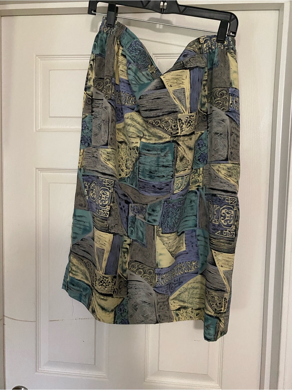 Karen Kane Geometric Print Midi Skirt in Teal, Gray & Cream